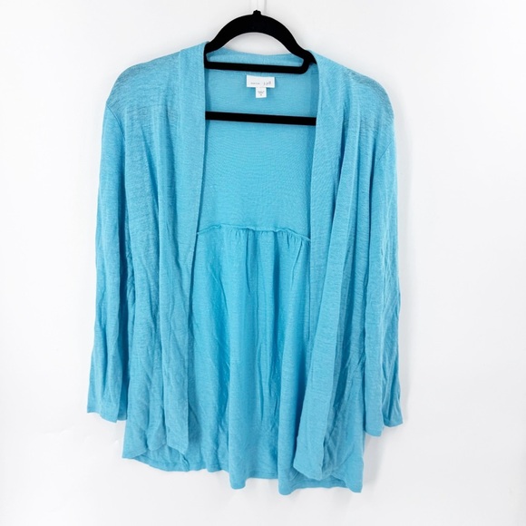 ✅ J. JILL LOVE LINEN TEAL OPEN FRONT CARDIGAN SIZE MEDIUM - Picture 1 of 8